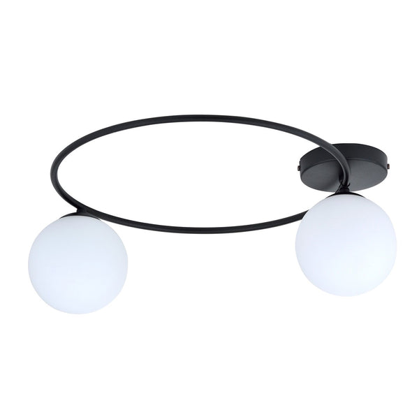 Sopra 2-light flush mount, black, opal glass
