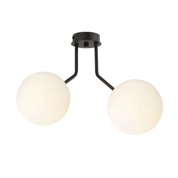 Nova 2-light pendant, black, opal glass