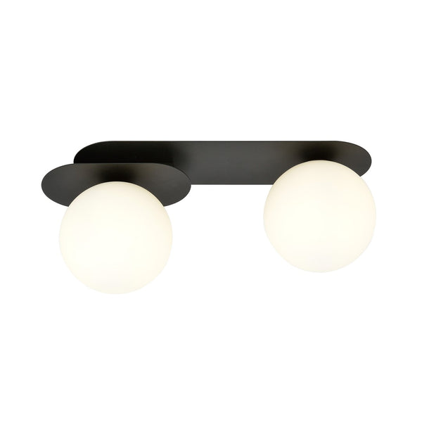 Plaza 2-light flush mount black, opal glass