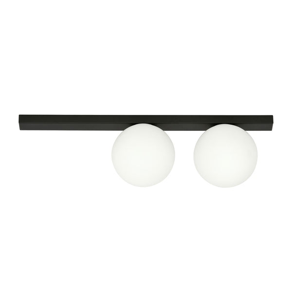 Fit 2-light flush mount, black, opal glass