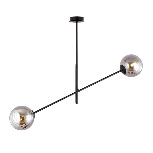 2-light linear pendant, black, graphite glass