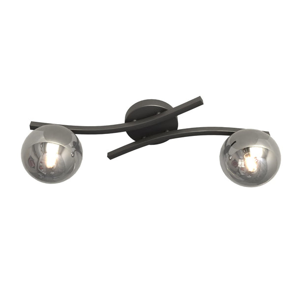 Opus 2-light flush mount, black, graphite glass