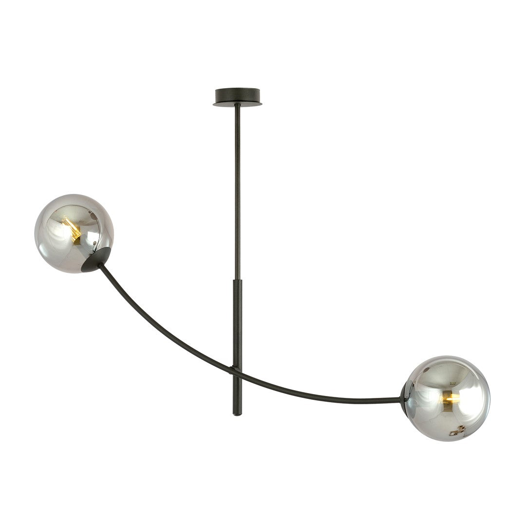 Hunter 2-light flush mount, black, graphite glass