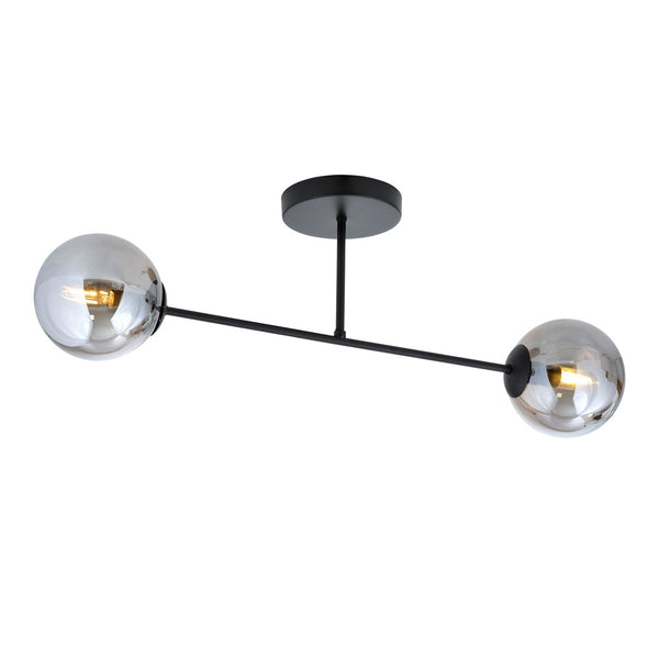 Roma 2-light ceiling lamp black, graphite glass