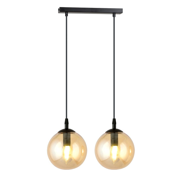 Cosmo 2-light pendant, black, amber glass
