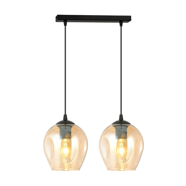 Istar 2-light pendant, black, amber glass