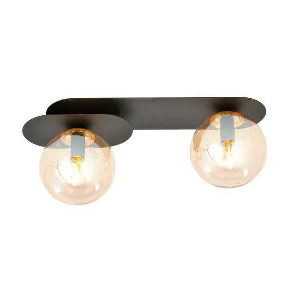 Plaza 2-light flush mount, black, amber glass