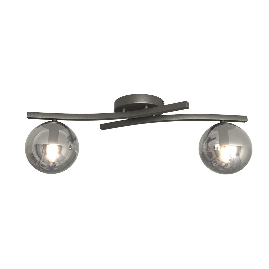 Opus 2-light flush mount, black, graphite glass