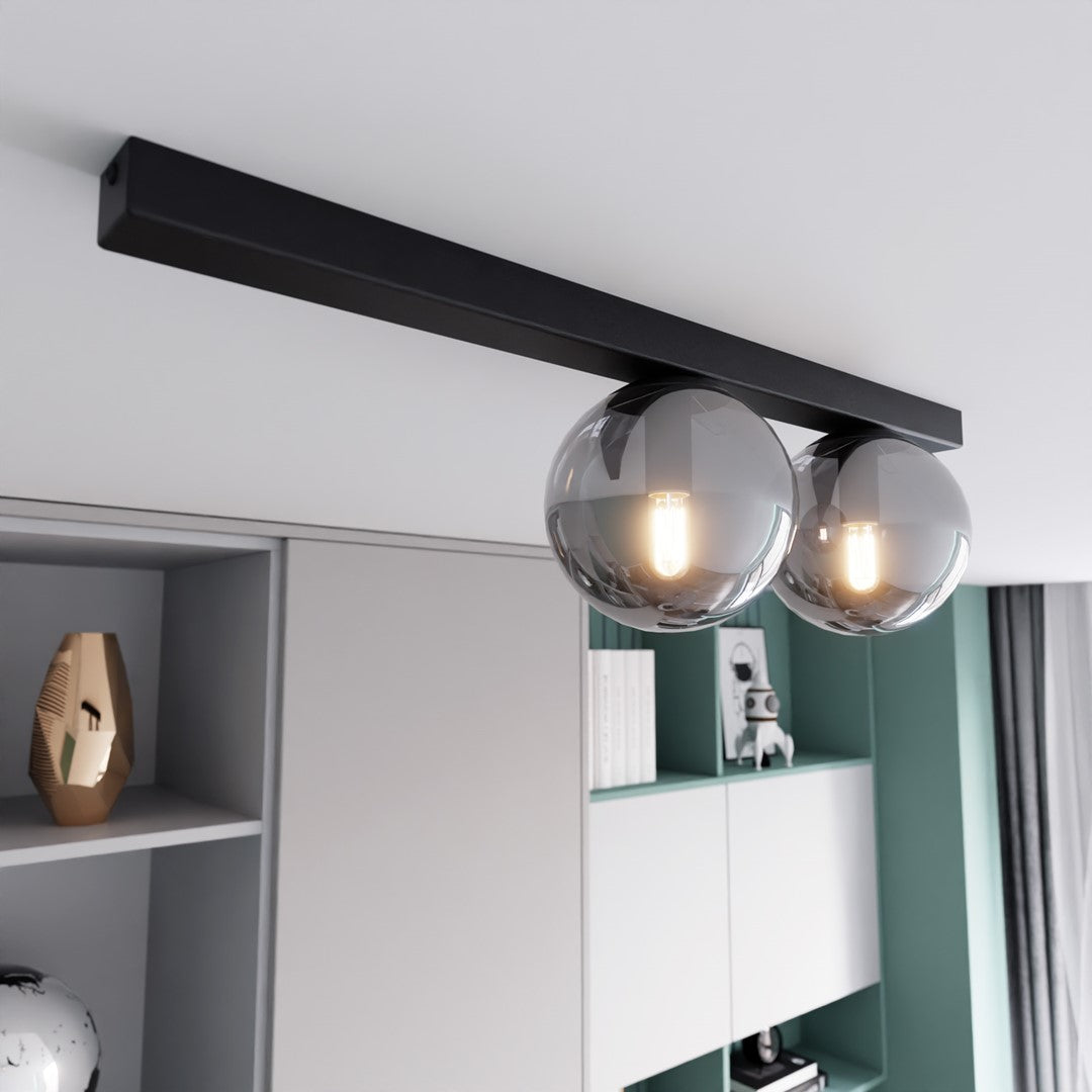Fit 2-light flush mount black, graphite glass