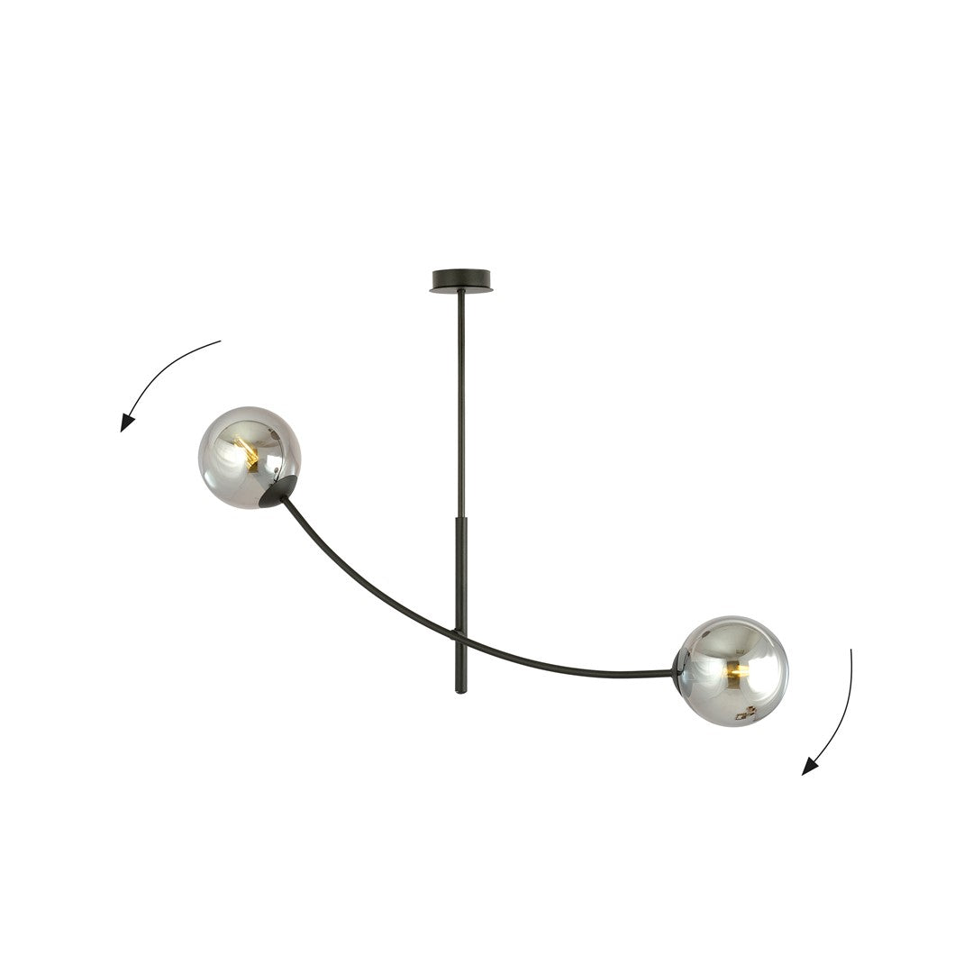 Hunter 2-light flush mount, black, graphite glass