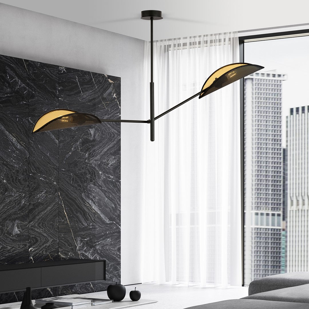Vene 2-light pendant lamp, black and gold