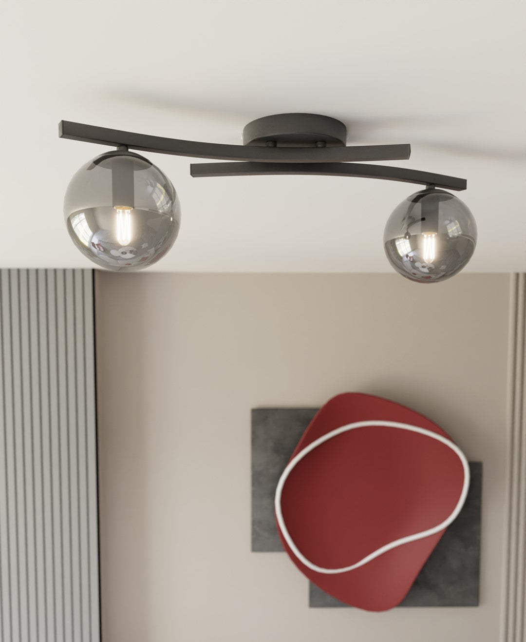 Opus 2-light flush mount, black, graphite glass