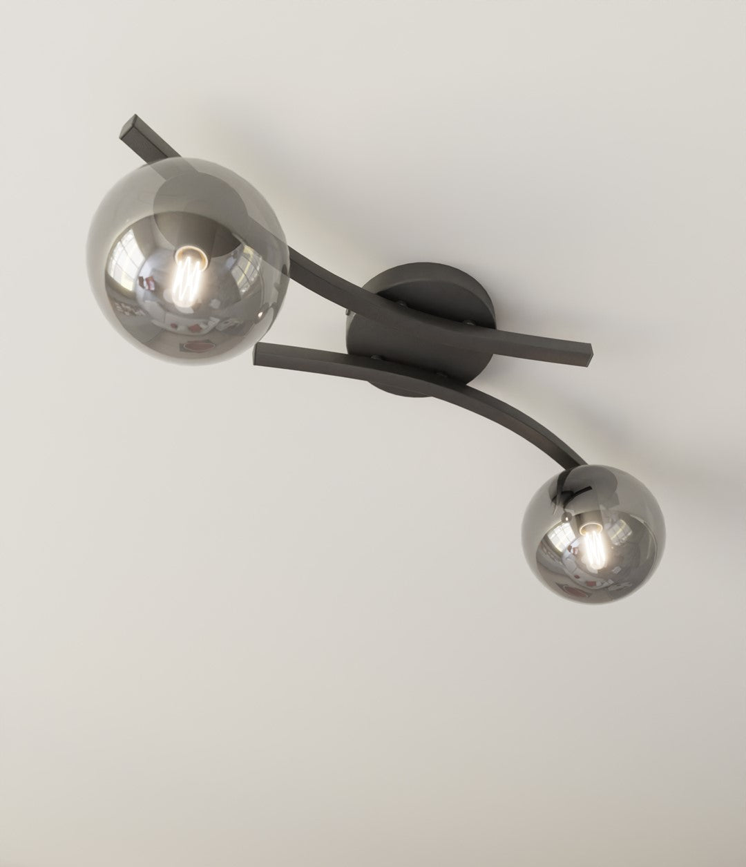 Opus 2-light flush mount, black, graphite glass