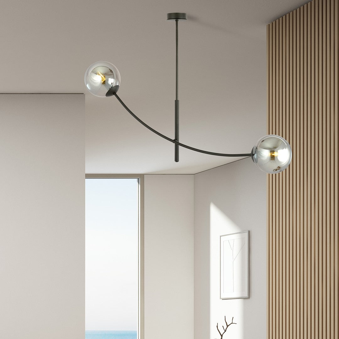 Hunter 2-light flush mount, black, graphite glass