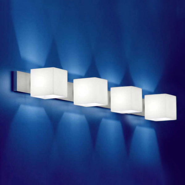 Applique murale 4 Cube en verre, blanc et gris, 4 lumières