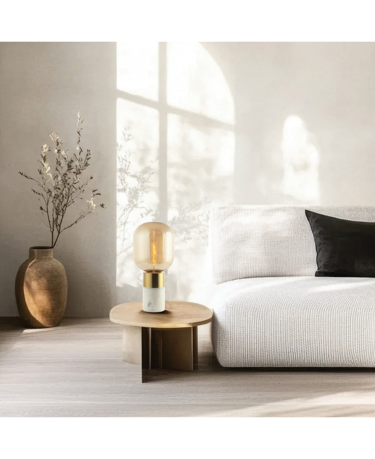 Lampe sur table ZAMBELIS D200 E27 DESIGN Marbre Blanc et Champagne Sans Source