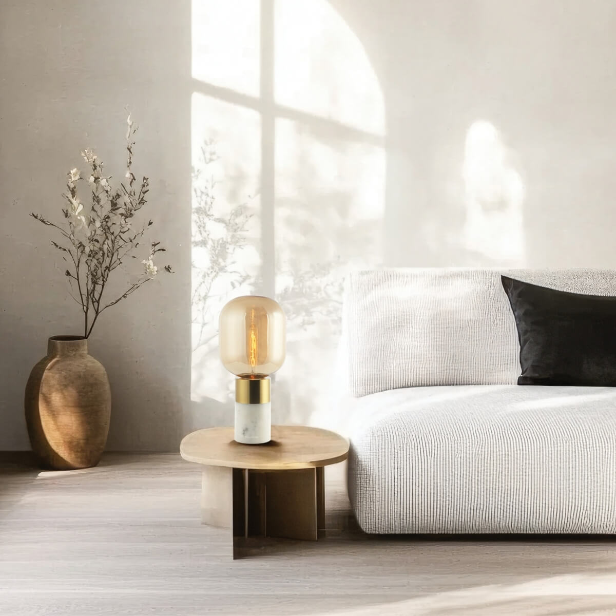 Lampe sur table ZAMBELIS D200 E27 DESIGN Marbre Blanc et Champagne Sans Source