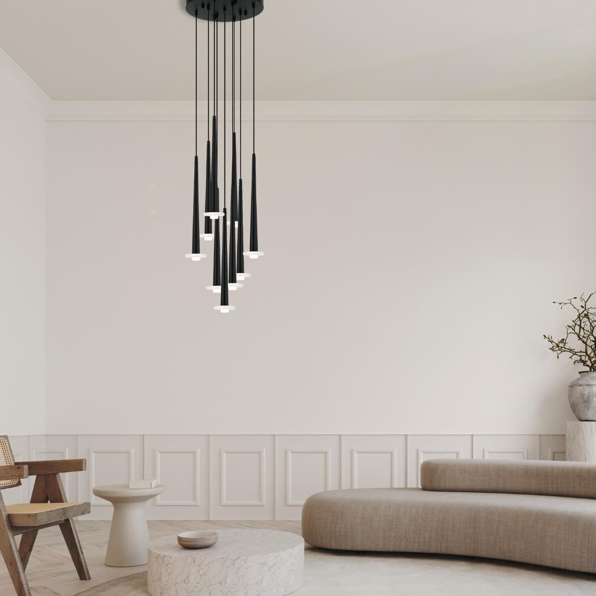 Suspension ZAMBELIS D70 25W DESIGN Noir Sable et Marbre Blanc 22113