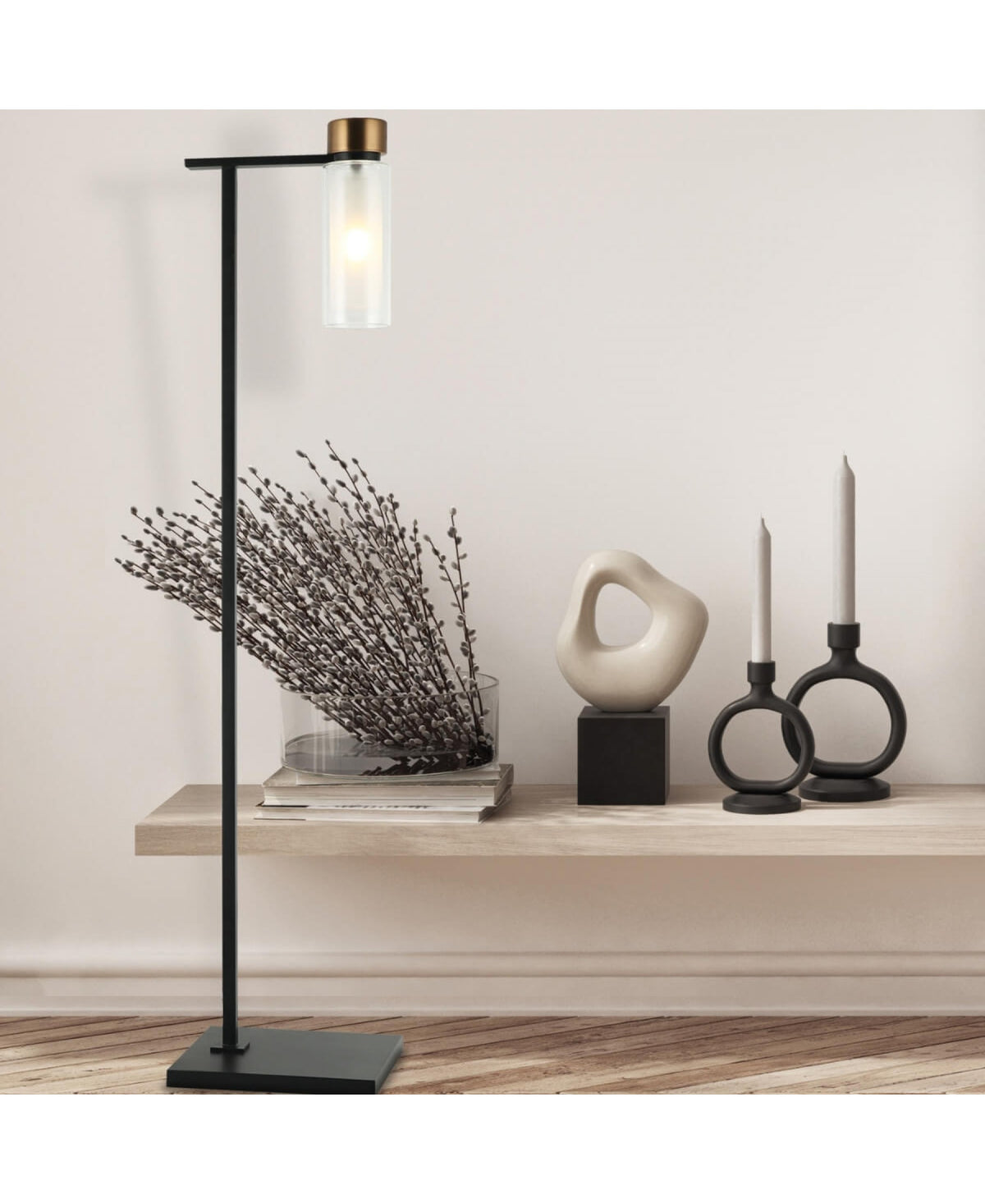 Lampe sur pied ZAMBELIS E14 DESIGN Noir Sable et Laiton Sans Source 22136