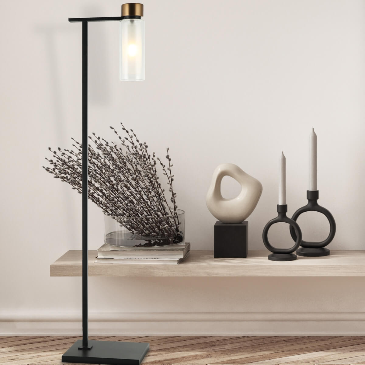 Lampe sur pied ZAMBELIS E14 DESIGN Noir Sable et Laiton Sans Source 22136