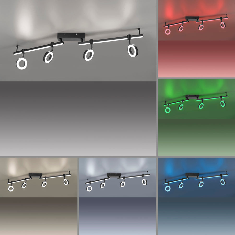 Planche des scénarios de couleurs RGB du plafonnier sur fond gris neutre.