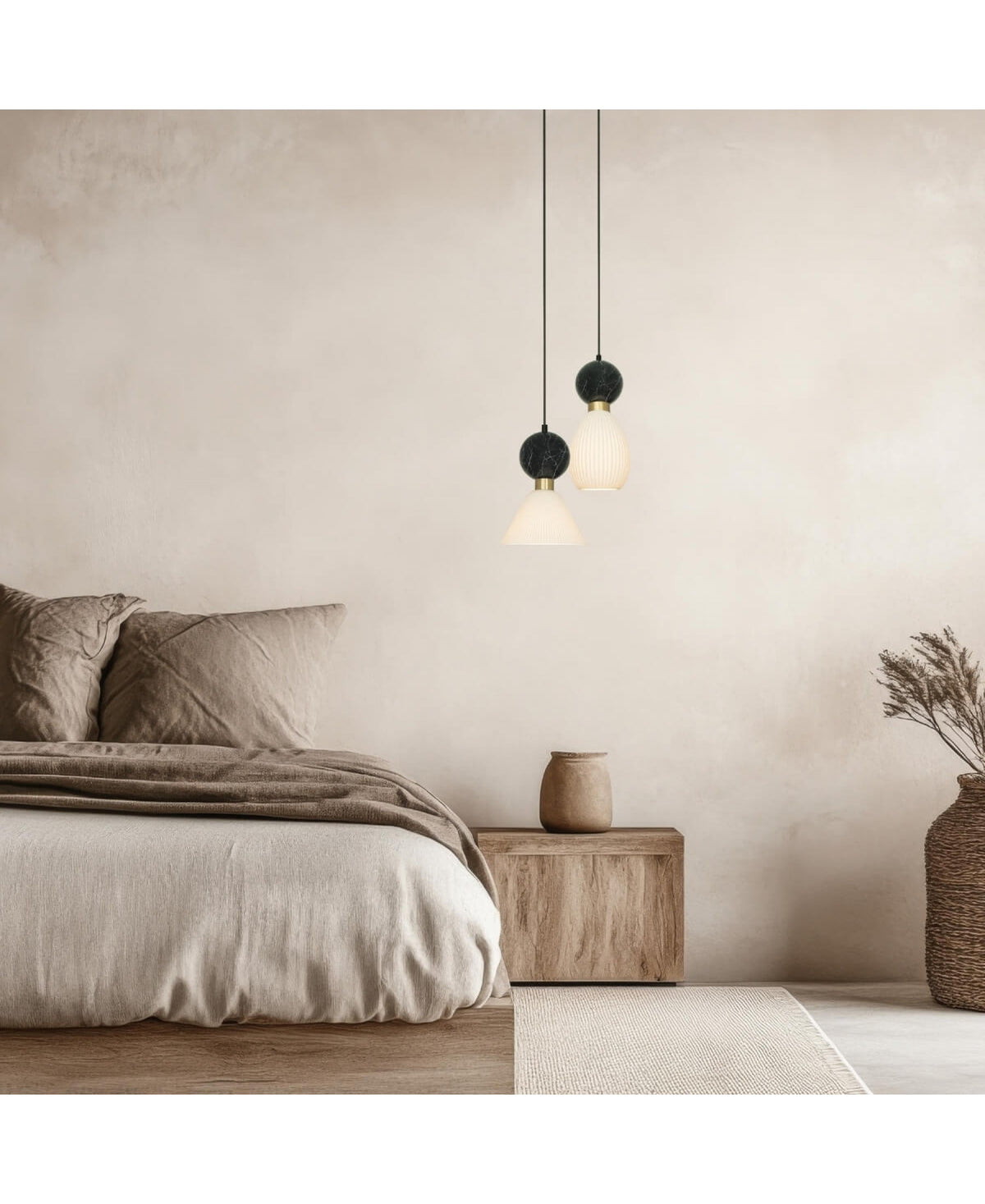 Suspension ZAMBELIS D80 E14 DESIGN Noir Mat et Noir Marbre Sans Source