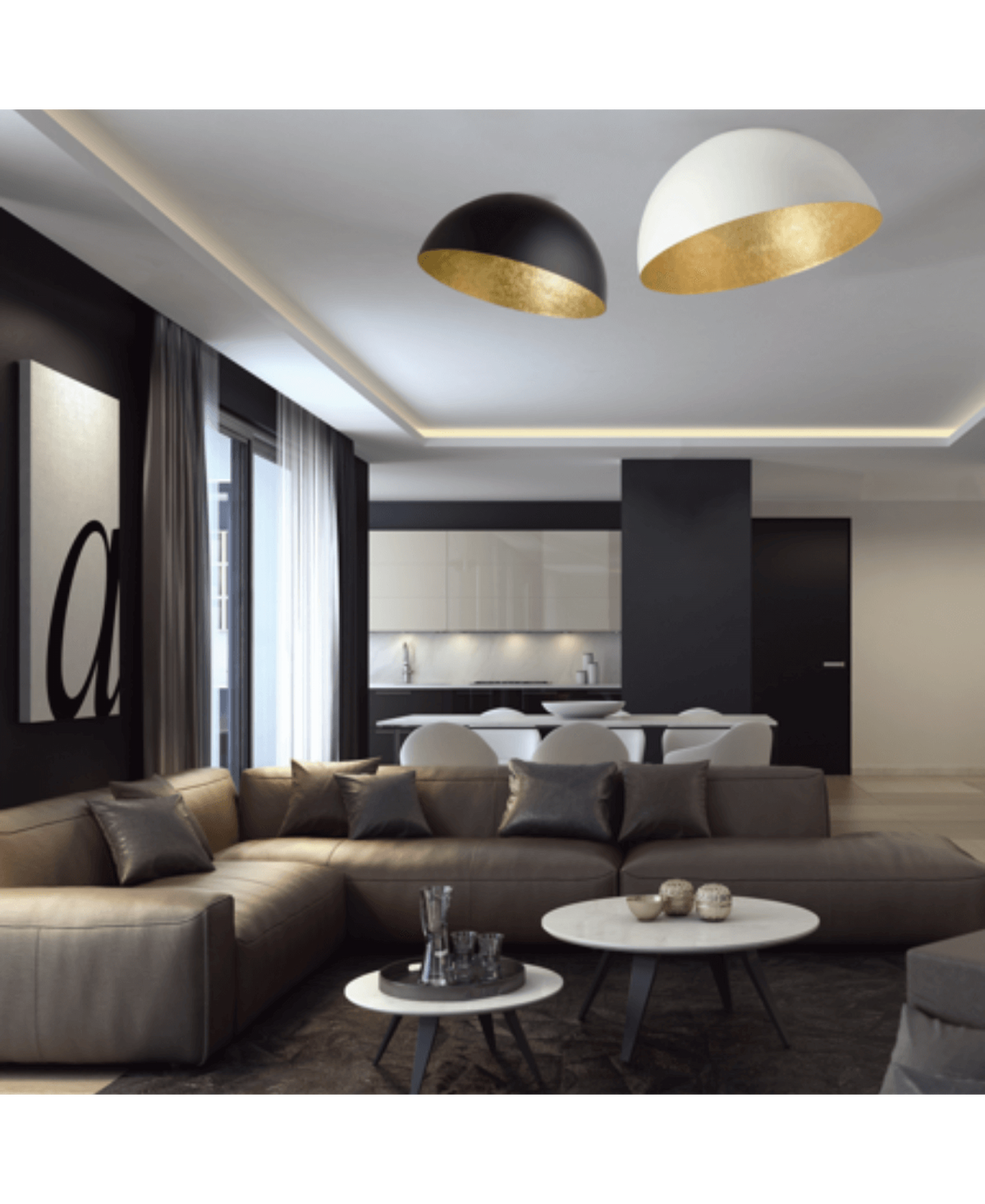 Plafonnier ZAMBELIS D500 E27 DESIGN Noir Mat et Dore 23257