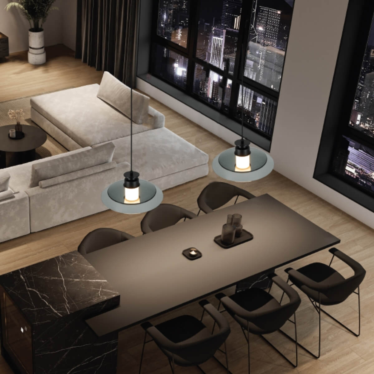 Suspension ZAMBELIS D300 10W Dimmable DESIGN Noir Sable et Verre Fume 25142