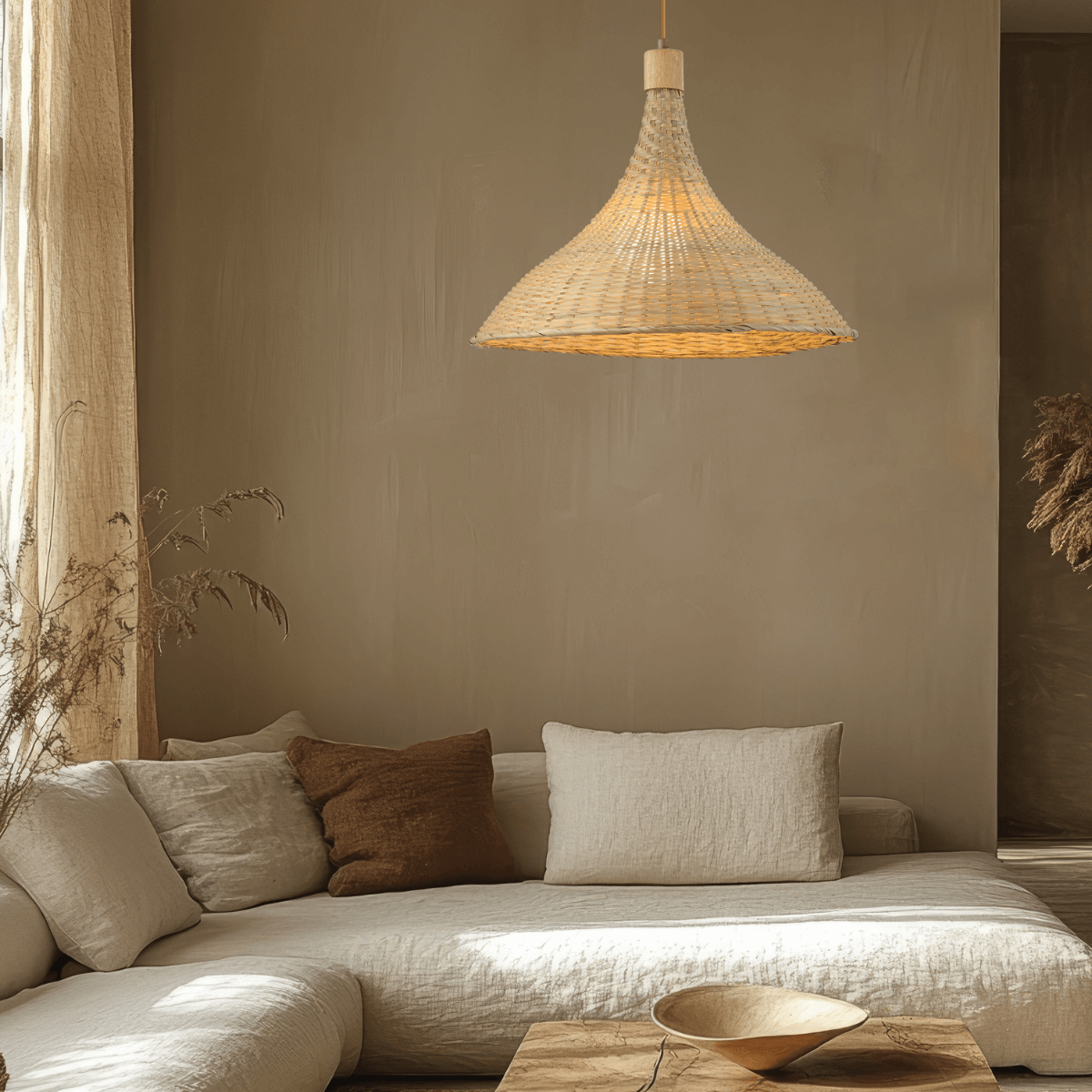 Suspension ZAMBELIS D480 E27 DESIGN Rotin Sans Source 25441
