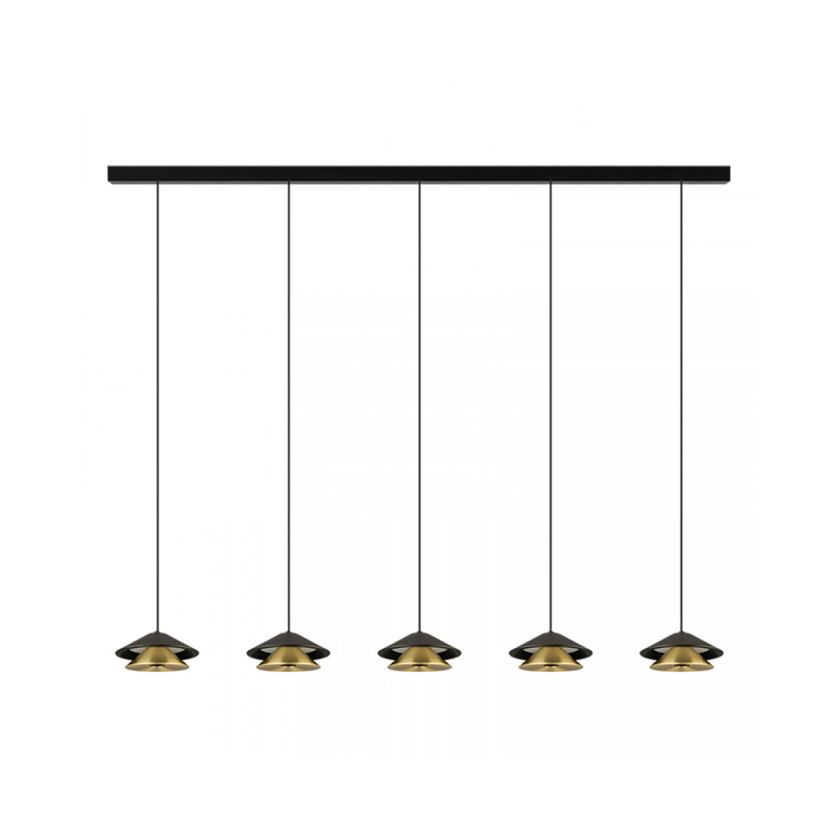 Vue rapprochée des abat-jours coniques noirs à intérieur doré brossé