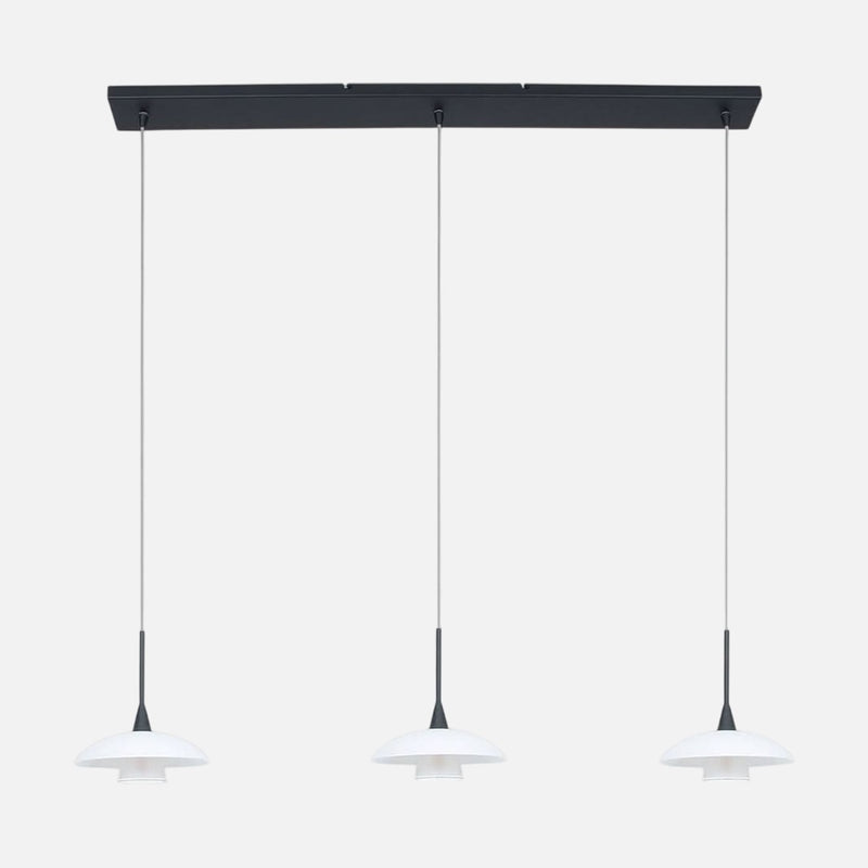 Black 3-light pendant lamp, white glass diffusers | Tallerken