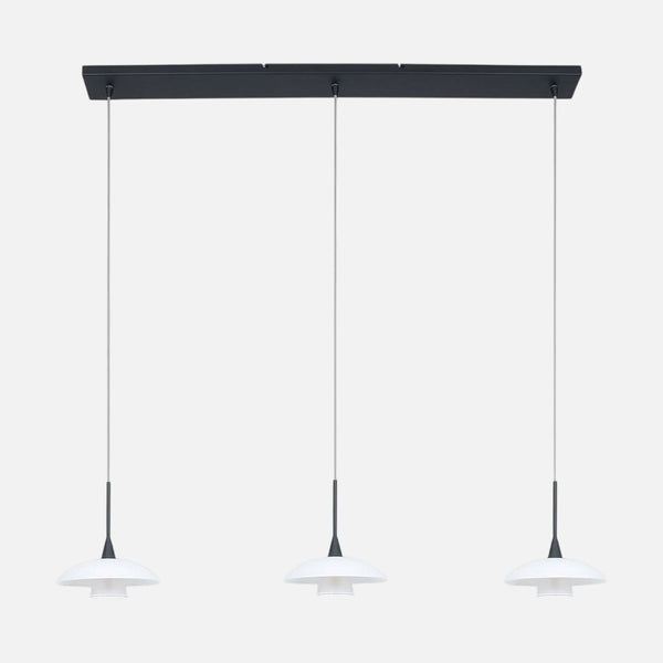 Black 3-light pendant lamp, white glass diffusers | Tallerken