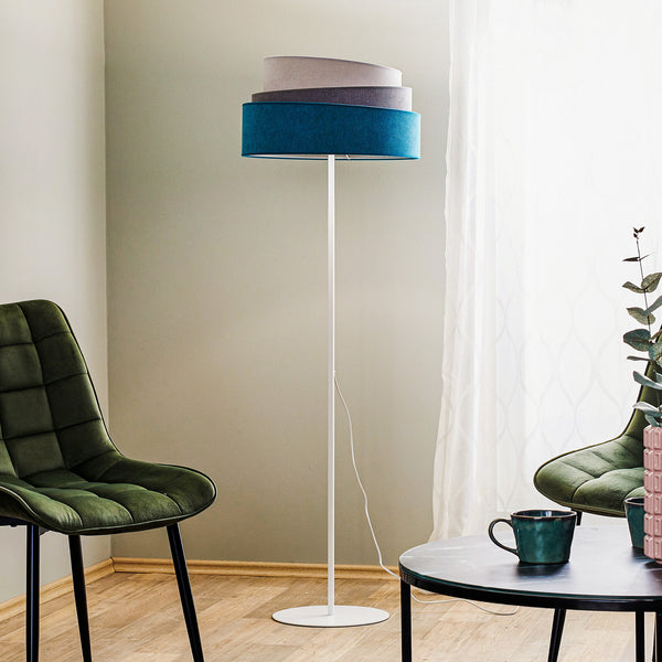 Lampadaire Pastell Trio en velours, turquoise et gris, hauteur 155 cm