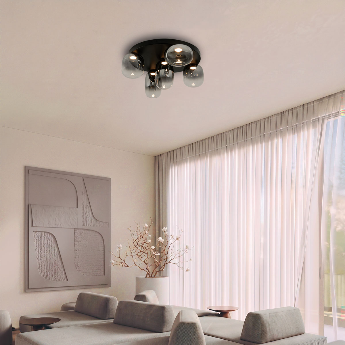 Plafonnier ZAMBELIS 18W DESIGN Verre Fume-Noir Mat 2616