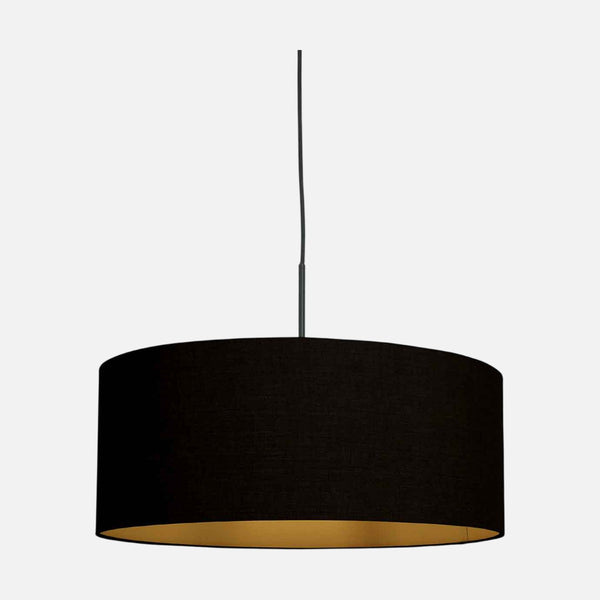 Black linen pendant light, gold interior, Ø 50 cm, E27 | Sparkled Linen