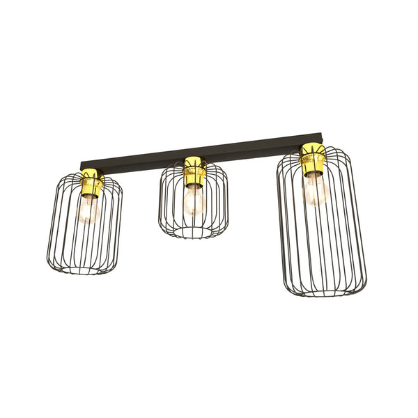 Barn 3-light ceiling light, black and gold