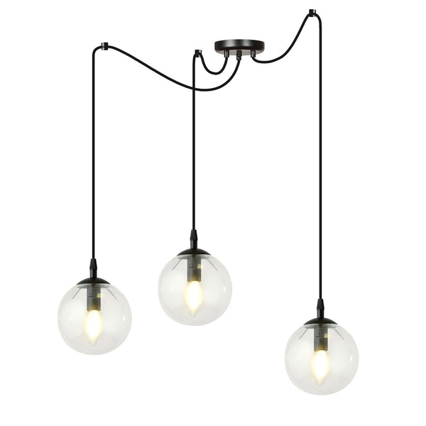 Gigi 3-light pendant, black, clear glass