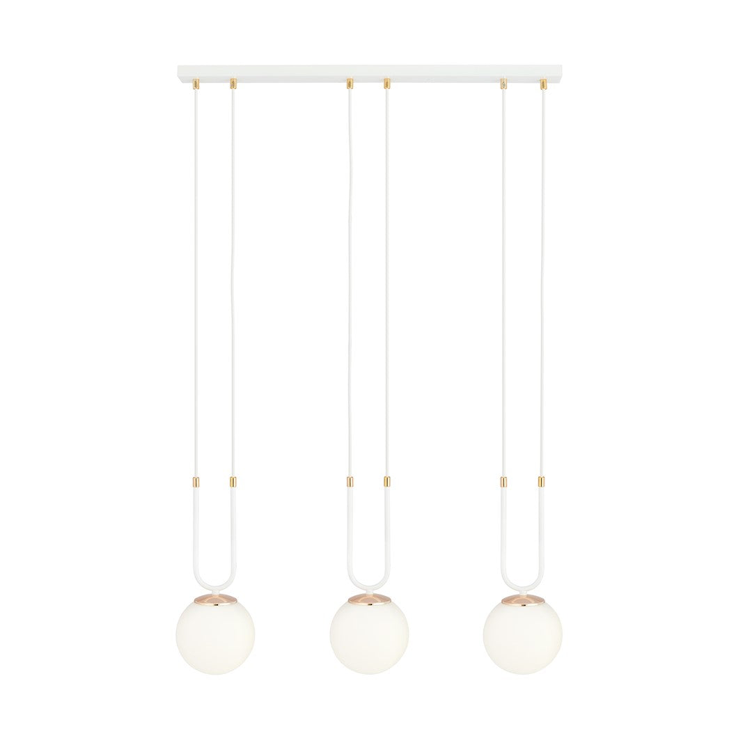Glam 3-light pendant, white, opal glass