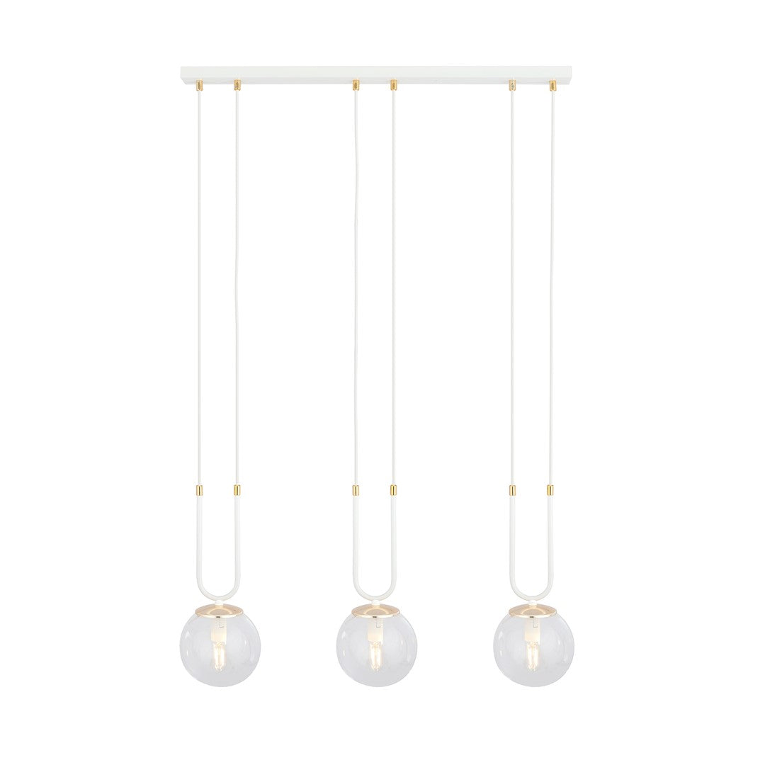 Glam 3-light pendant, white, clear glass