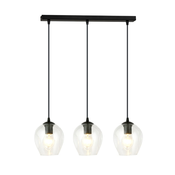 Istar 3-light pendant, black, transparent glass
