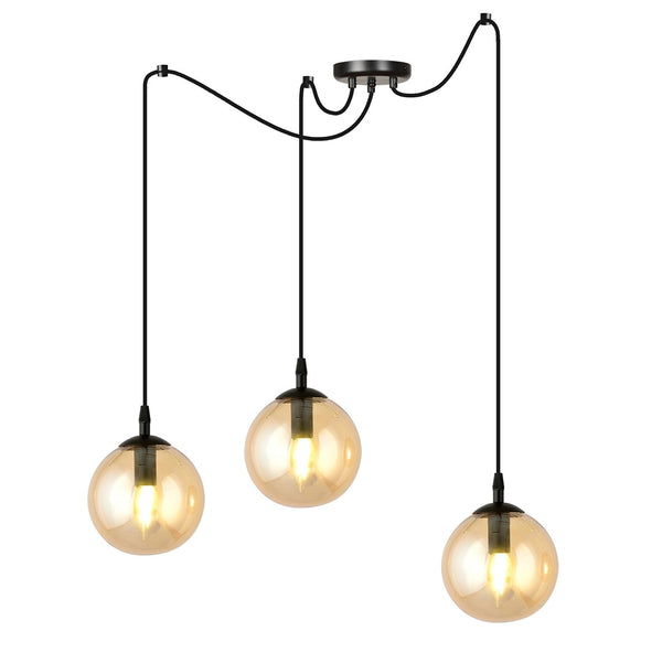 Gigi 3-light pendant, black, amber glass