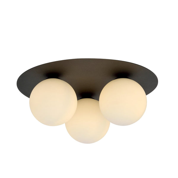 Solar 3-light flush mount, black, opal glass