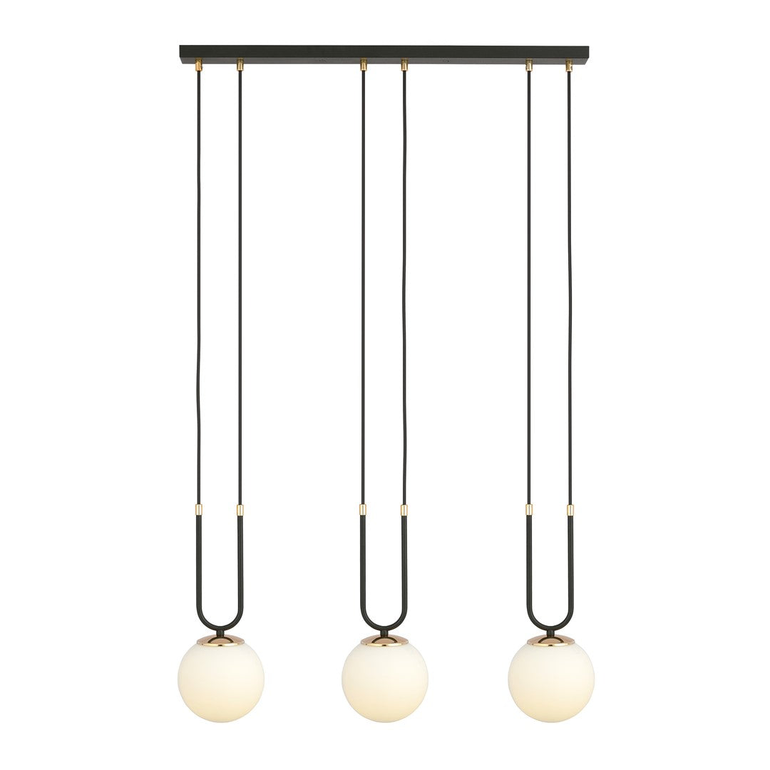 Glam 3-light pendant, black, opal glass