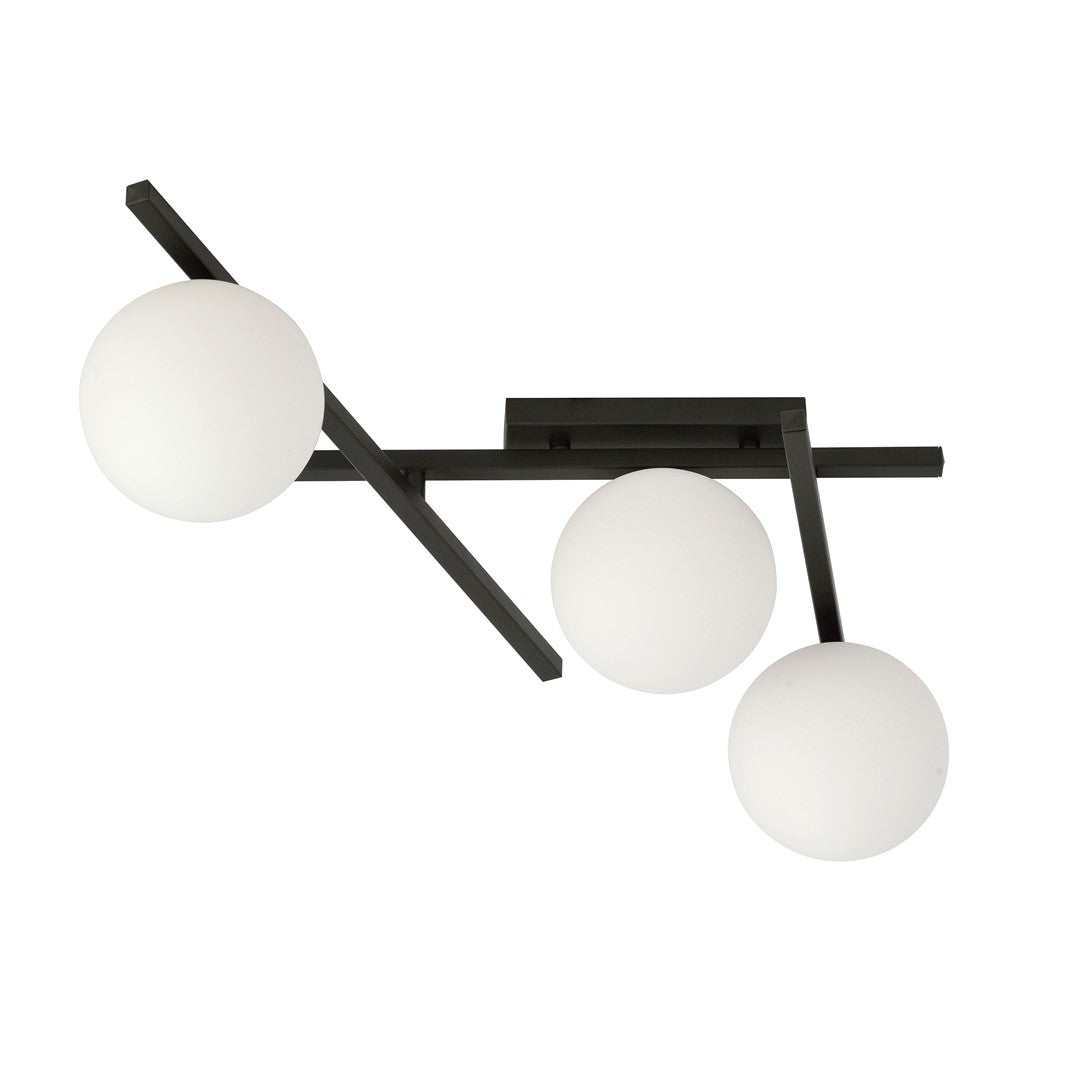 3-light smart ceiling light, black, opal glass