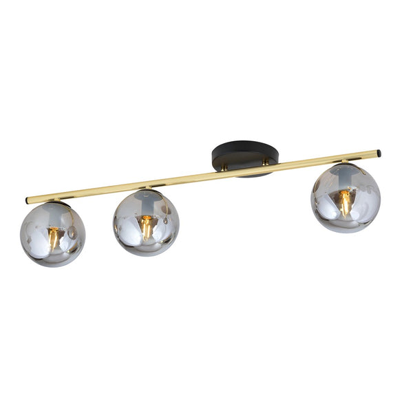 Monza 3-light ceiling lamp, black, graphite glass