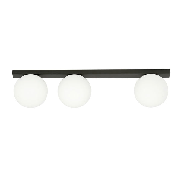 Fit 3-light flush mount, black, opal glass