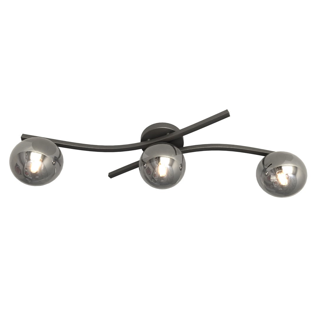 Opus 3-light ceiling light, black, graphite glass