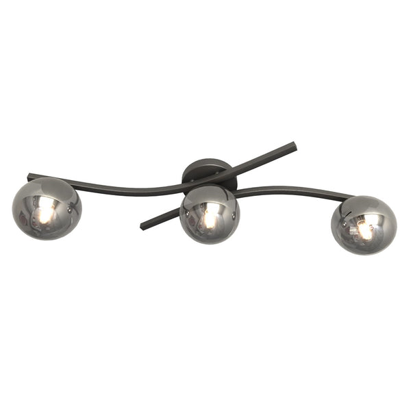Opus 3-light ceiling light, black, graphite glass