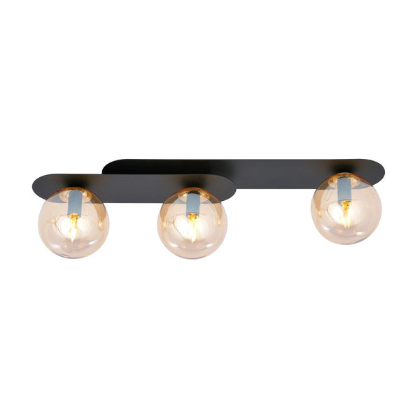 Plaza 3-light ceiling lamp black, amber glass