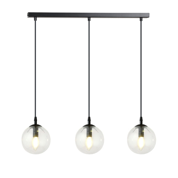 Cosmo 3-light pendant, black, clear glass